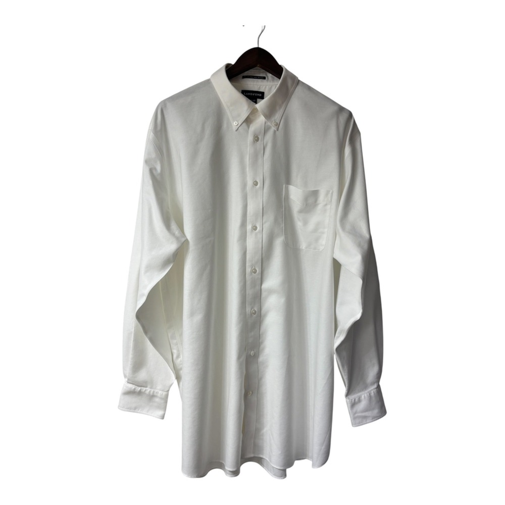 Lands' End Oxford Shirt Mens 18-37 White Supima Cotton No Iron Big & Tall Shirt